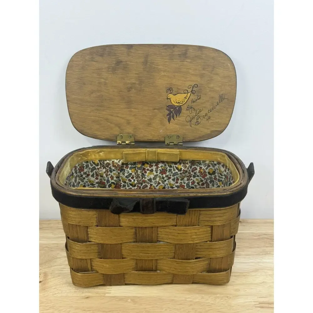 Vtg 60s Cottagecore Holly Hobbie Woven Picnic Basket Purse Decor Hand painted